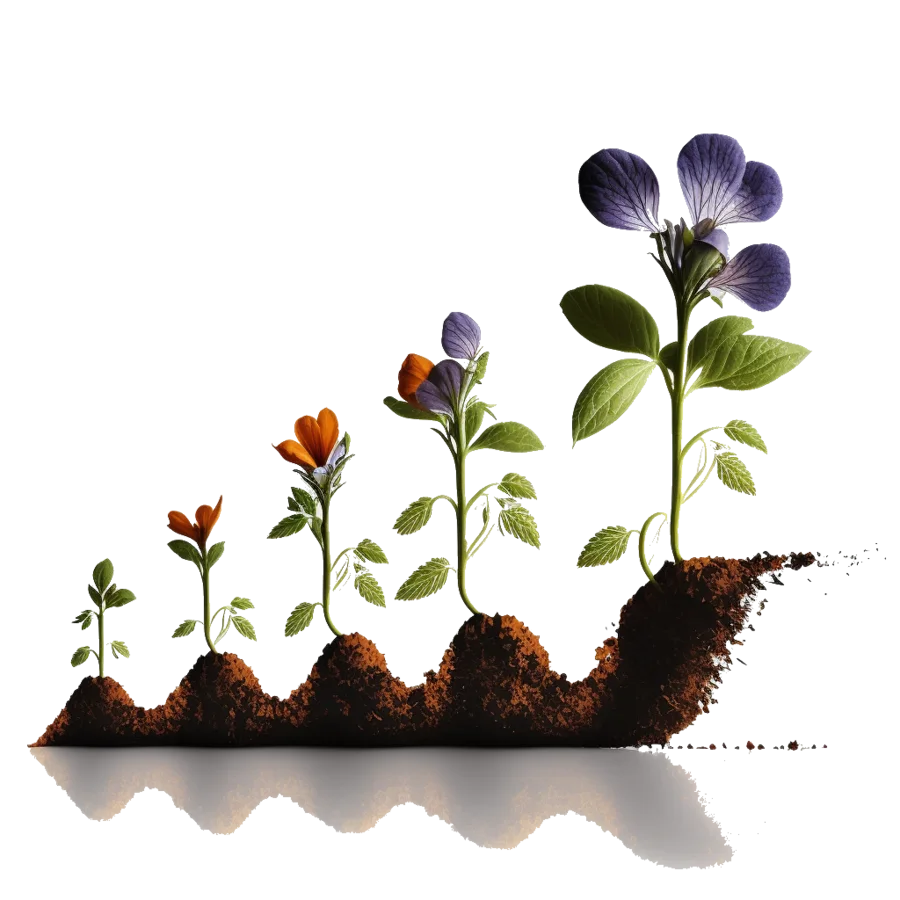 Illustration of a flower progressing through its growth stages